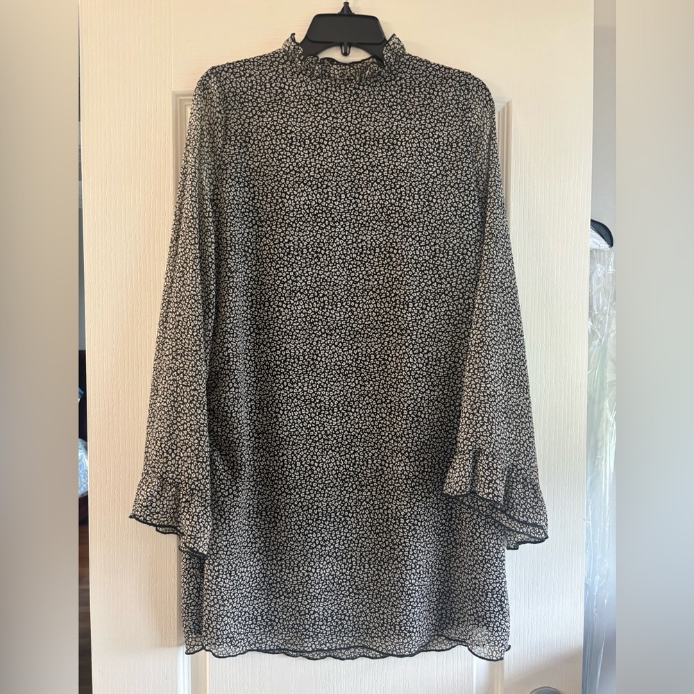 MTS Black and White Long Sleeve Mock Neck Dress